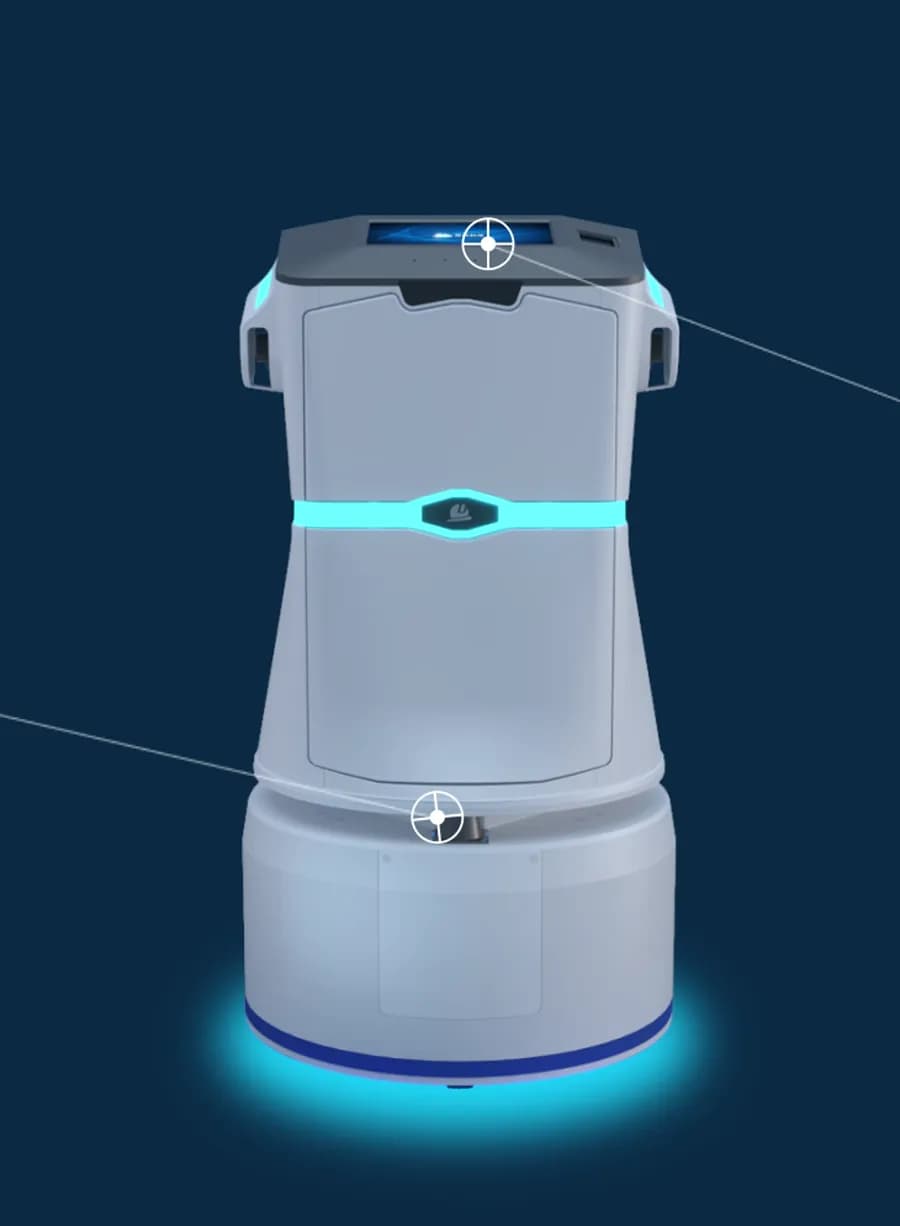 Diagrama de un robot de servicio de dos cuerpos, recortado desde el material del fabricante.